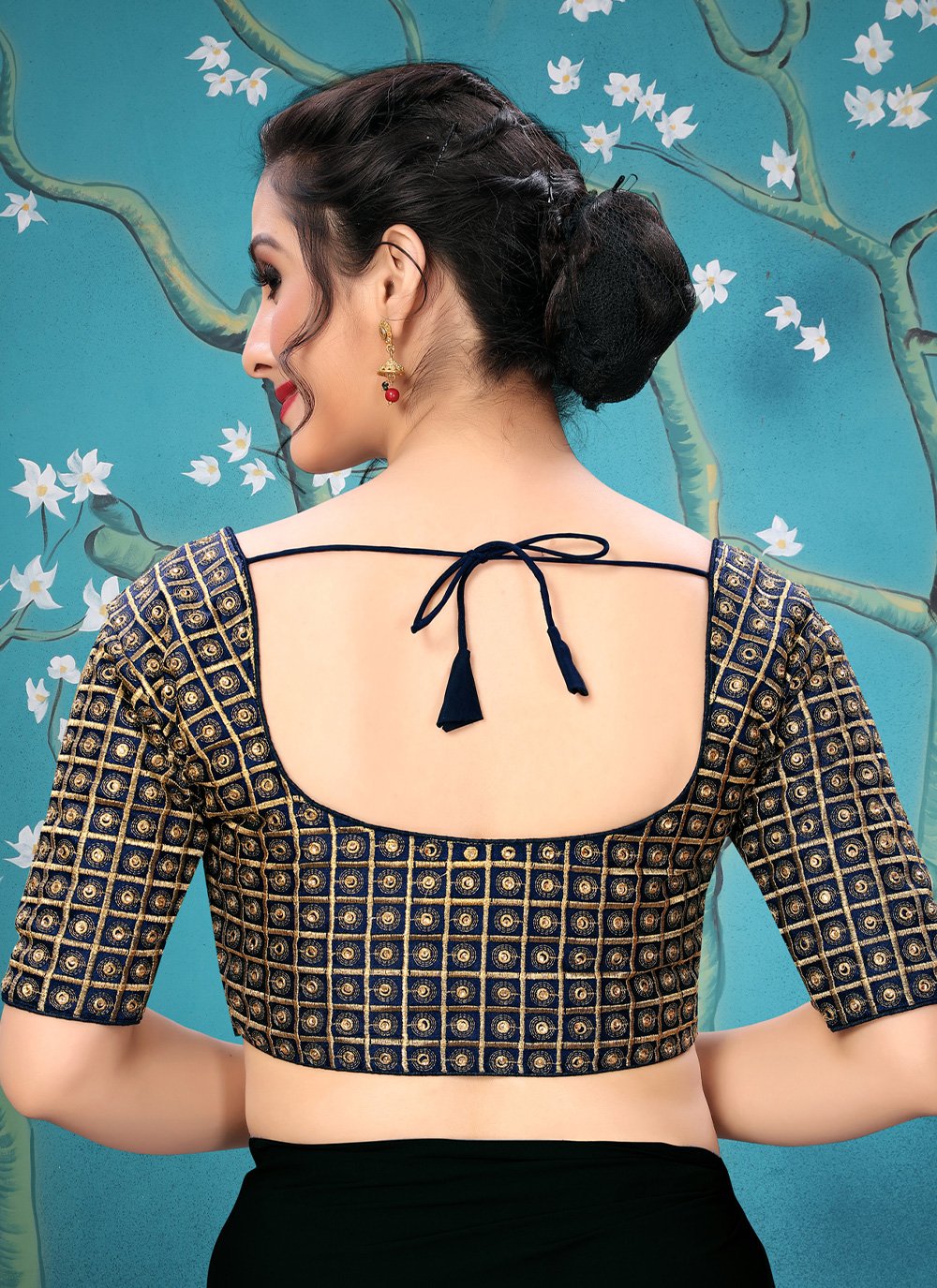 Designer Blouse Silk Blue Embroidered Blouse