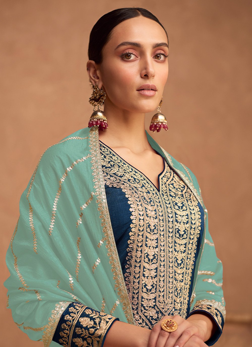 Salwar Suit Silk Blue Embroidered Salwar Kameez