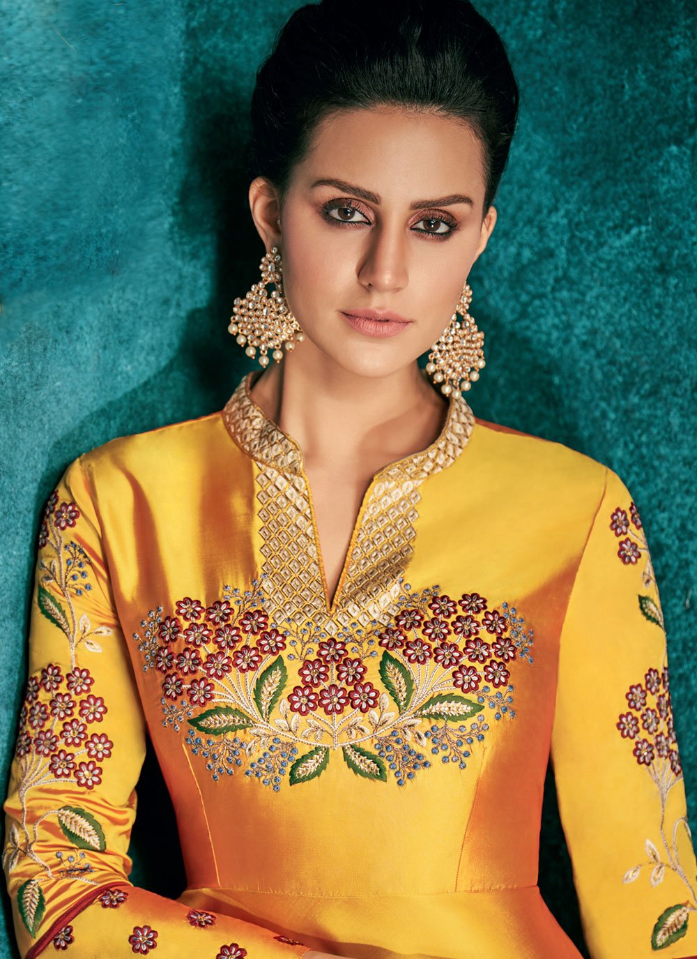 Gown Silk Yellow Embroidered Gown