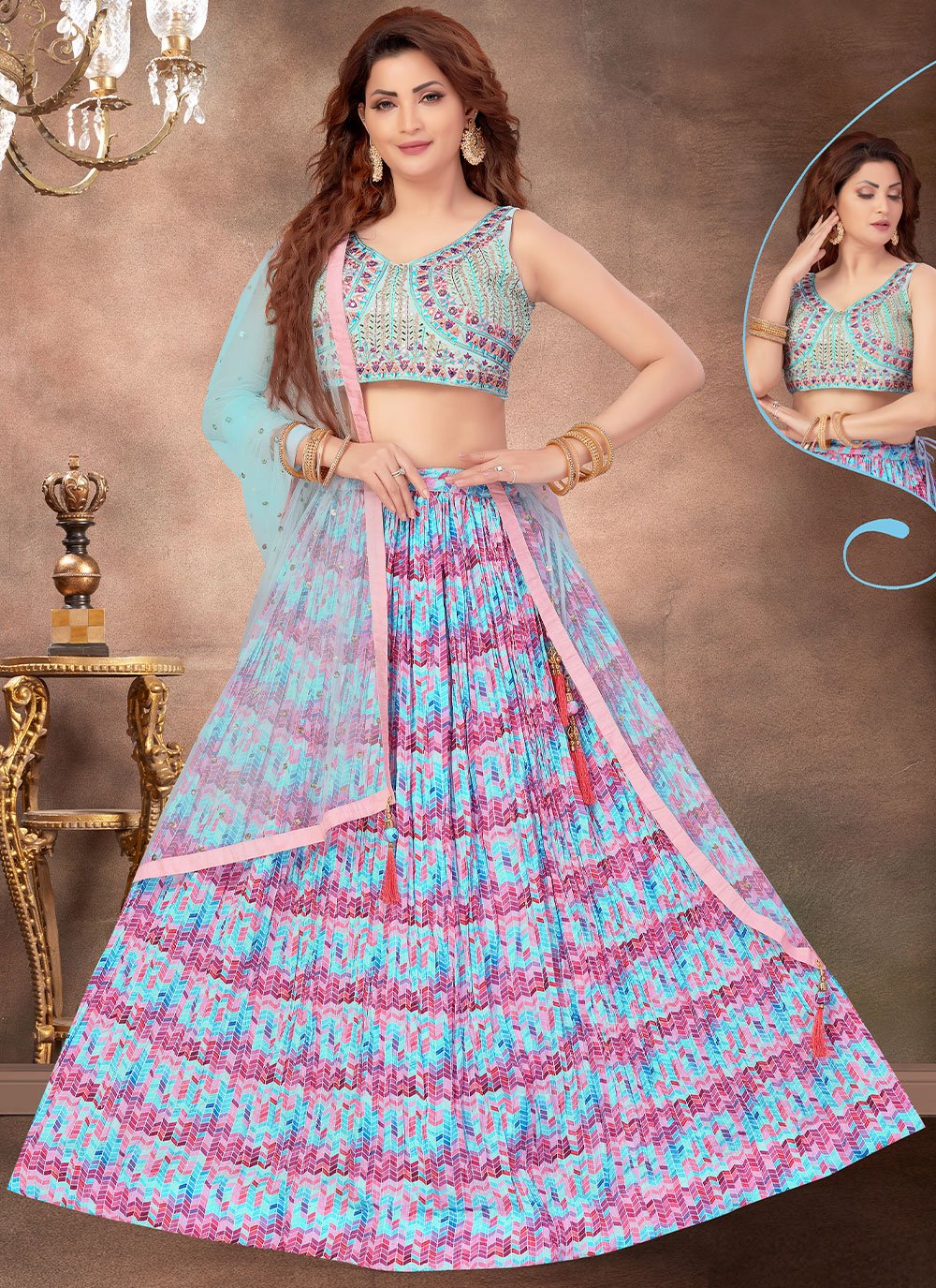 Readymade Lehenga Choli Silk Blue Embroidered Lehenga Choli