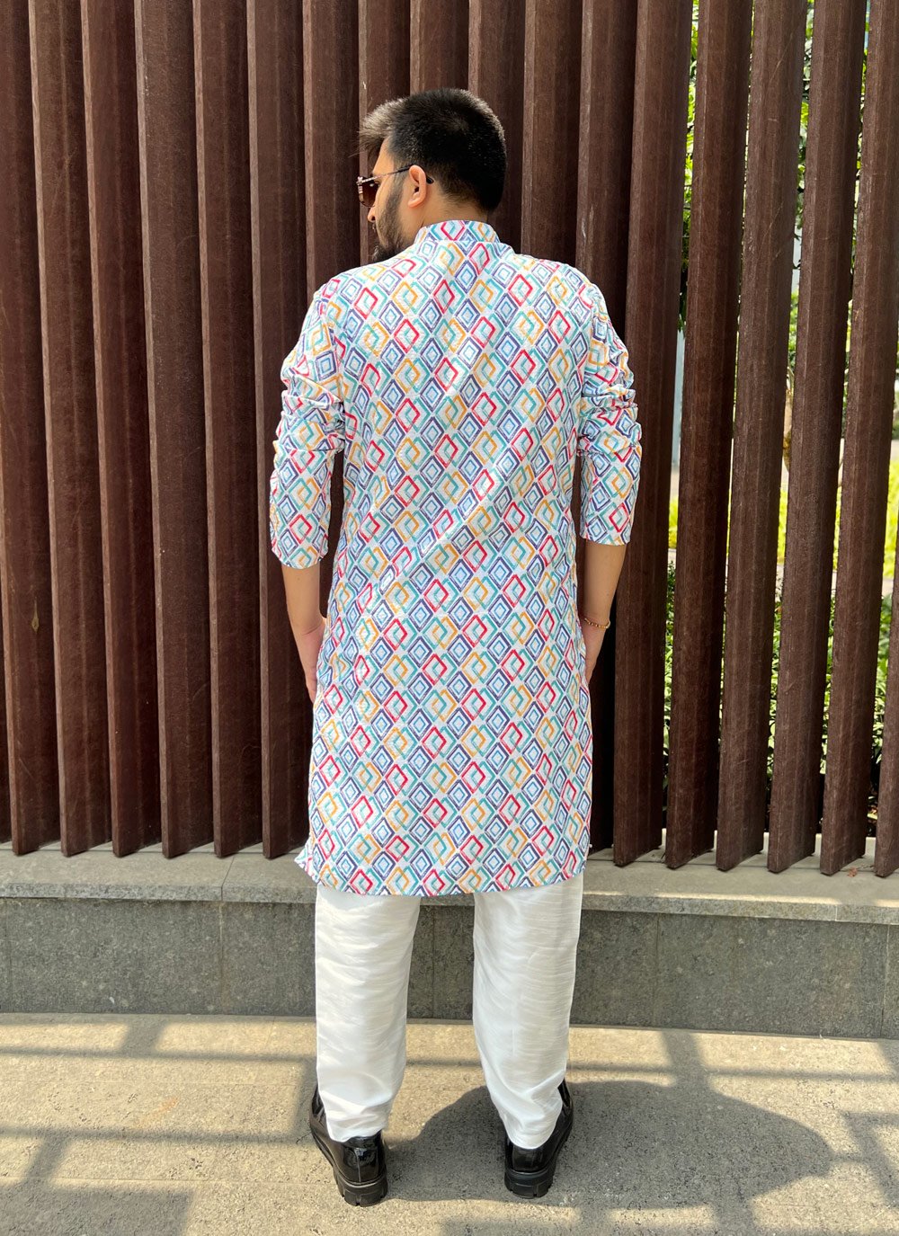 Kurta Pyjama Soft Cotton Blue Embroidered Mens