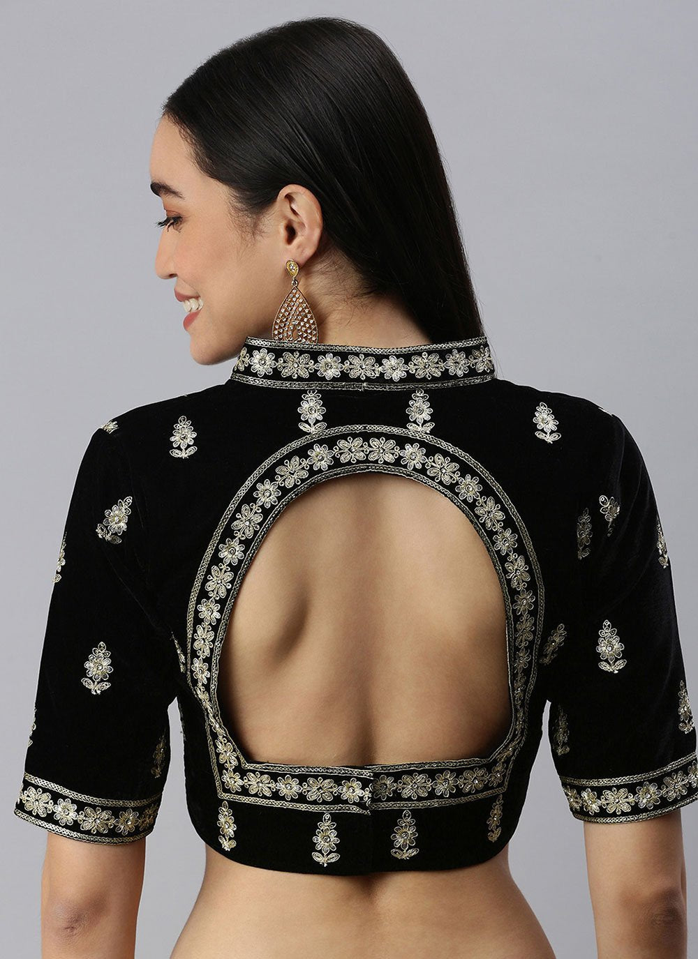 Blouse Velvet Black Embroidered Blouse