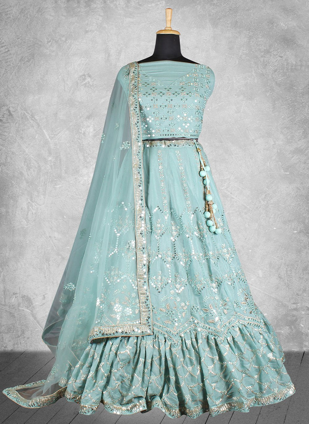 Lehenga Choli Georgette Aqua Blue Embroidered Lehenga Choli
