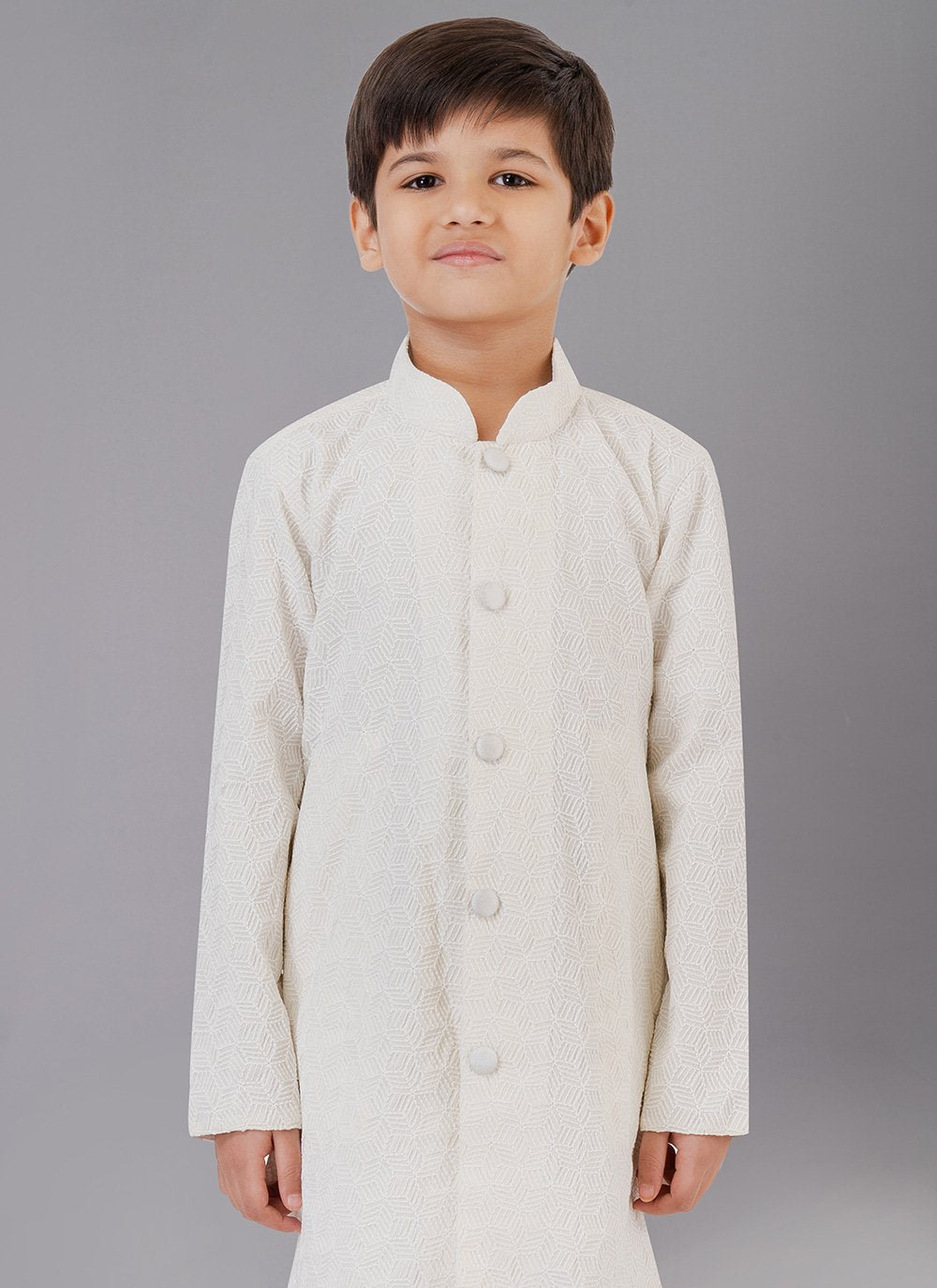 Kurta Pyjama Fancy Fabric Cream Embroidered Kids