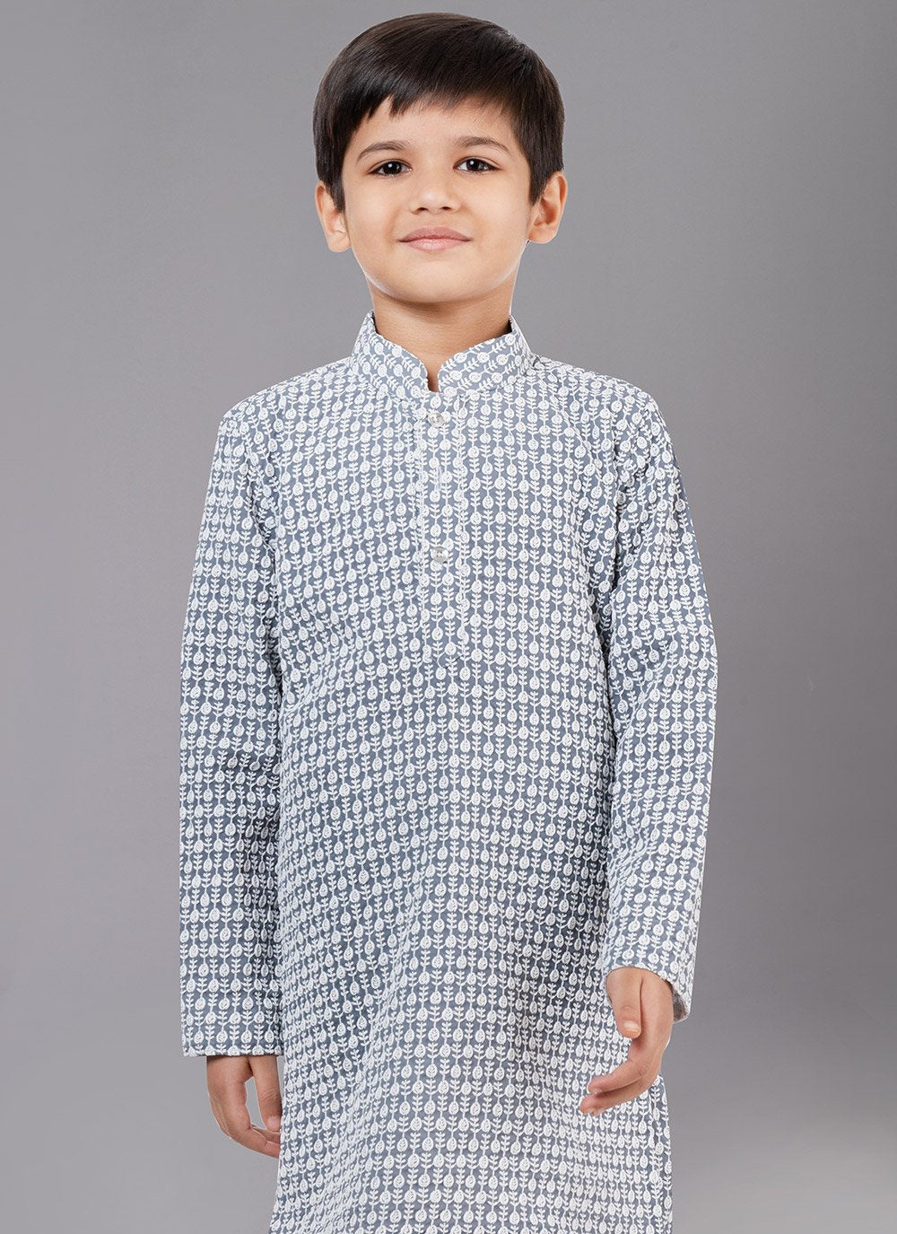 Kurta Pyjama Georgette Grey Embroidered Kids