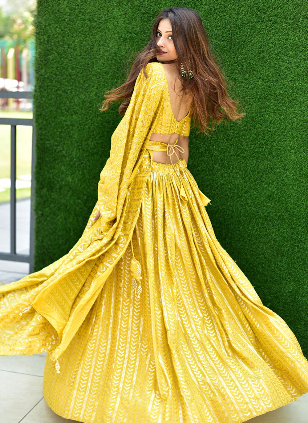 A Line Lehenga Georgette Yellow Embroidered Lehenga Choli