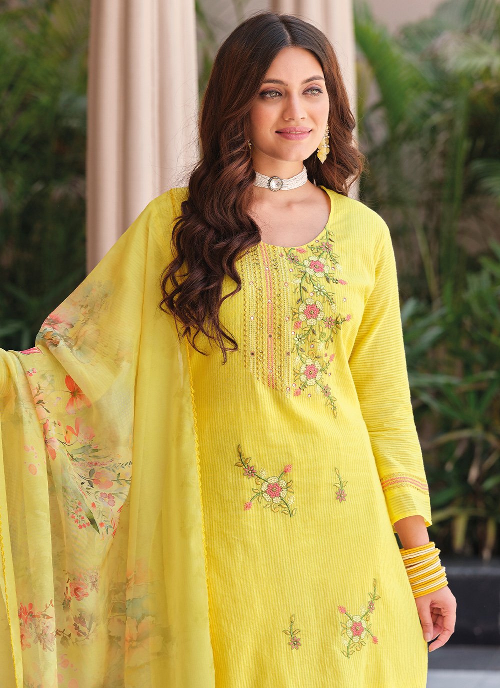 Salwar Suit Cotton Yellow Embroidered Salwar Kameez