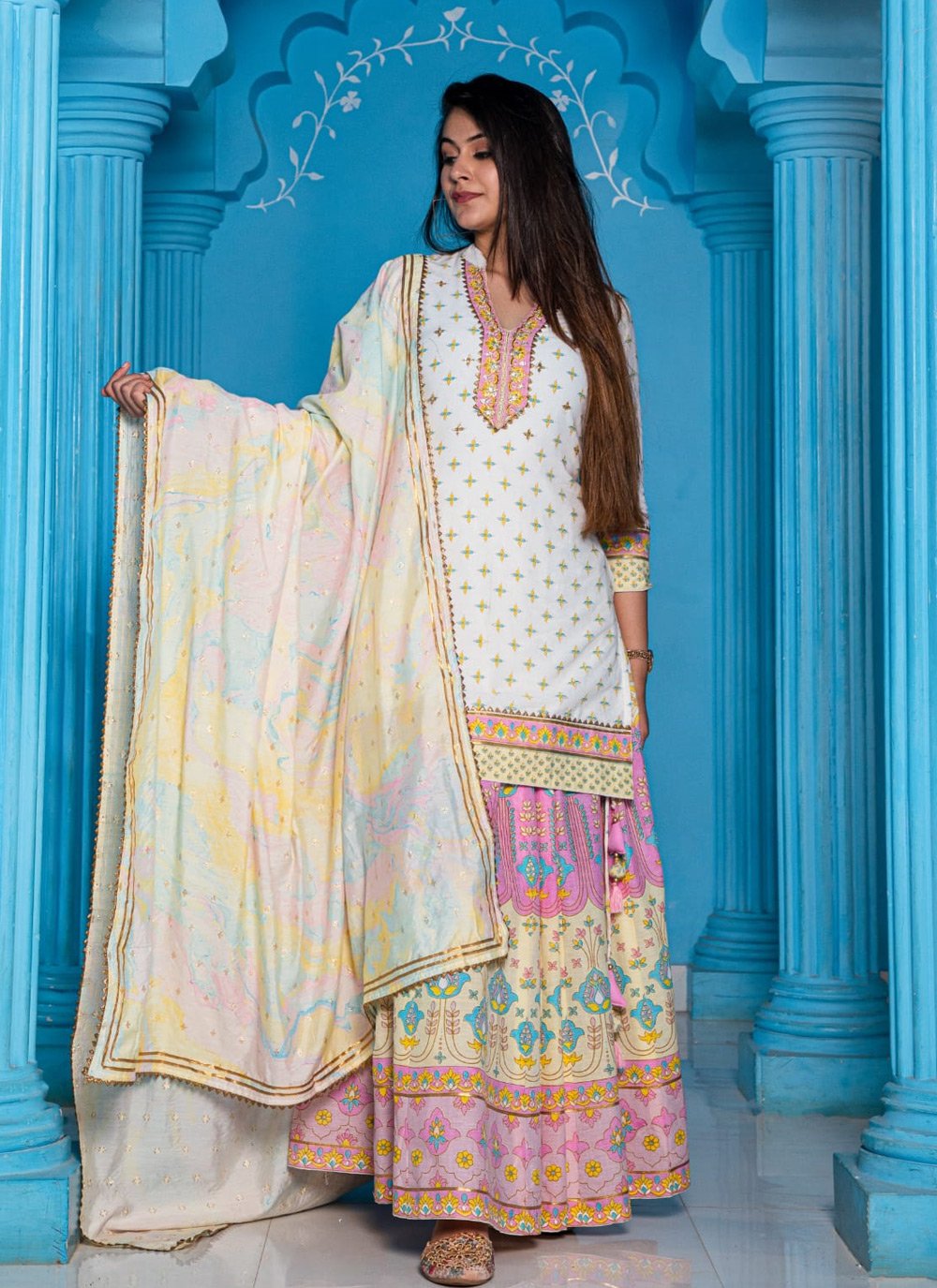 Designer Kurti Cotton Multi Colour Embroidered Kurtis