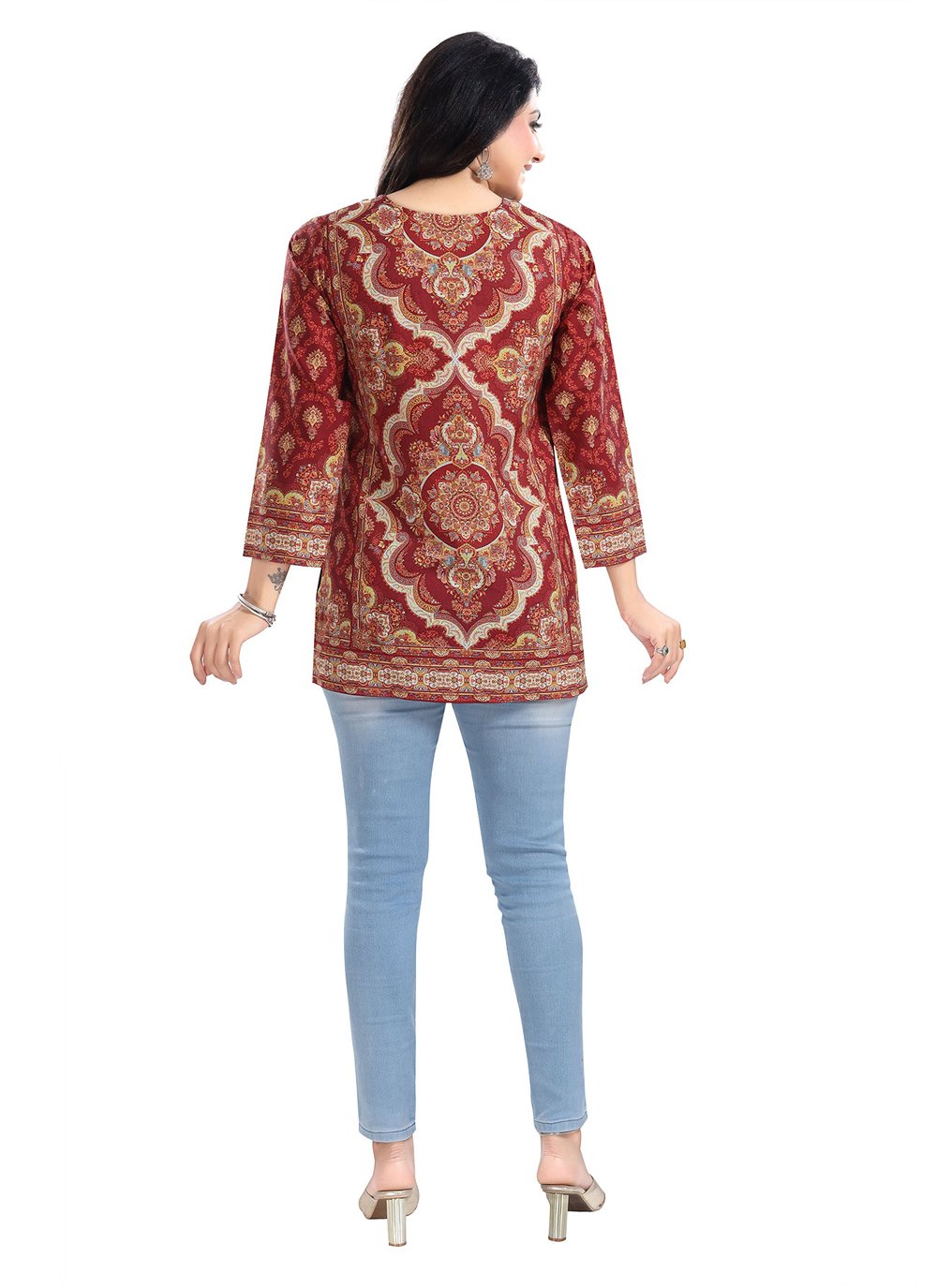 Casual Kurti Fancy Fabric Red Digital Print Kurtis