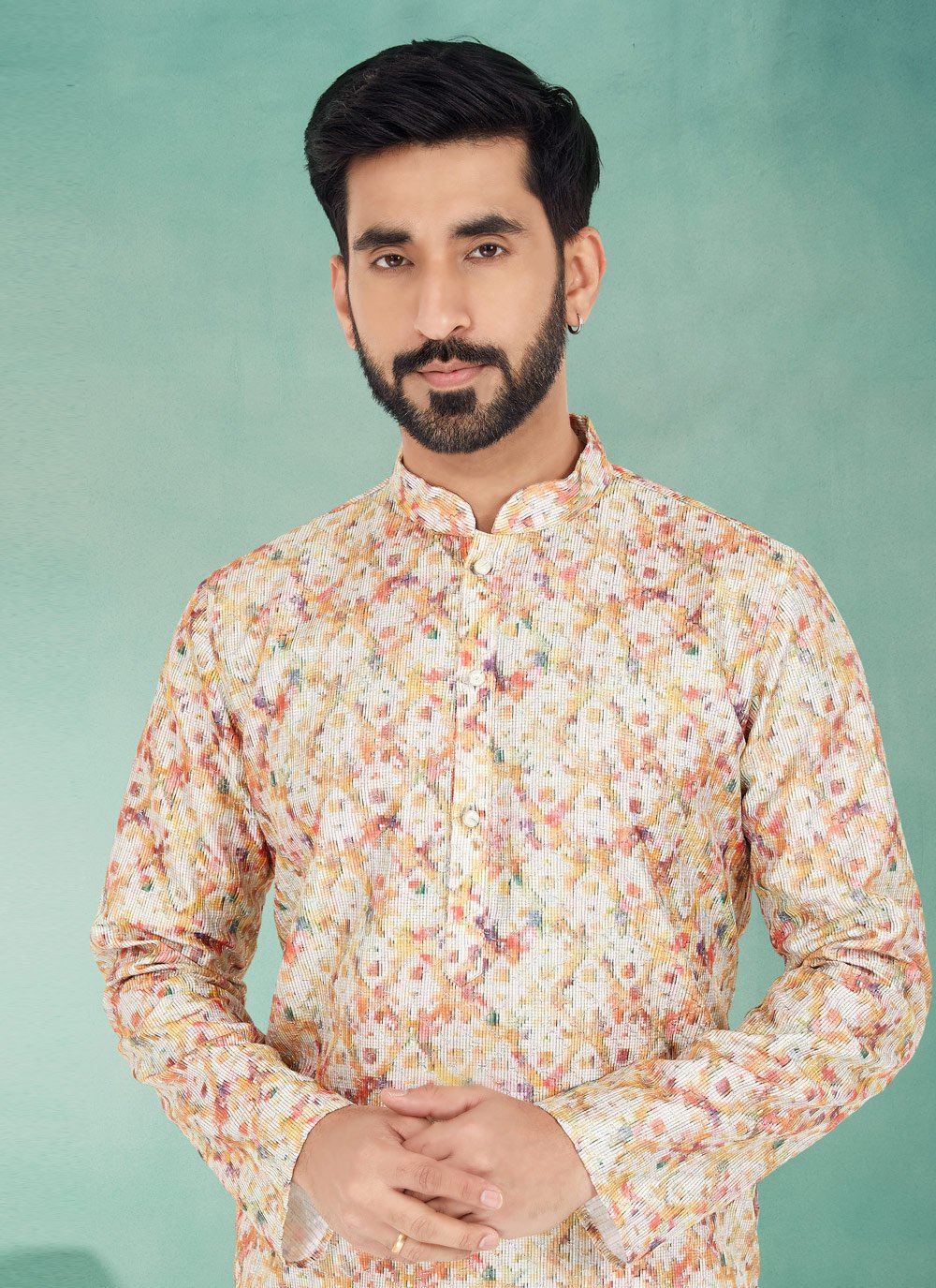 Kurta Pyjama Fancy Fabric Multi Colour Digital Print Mens