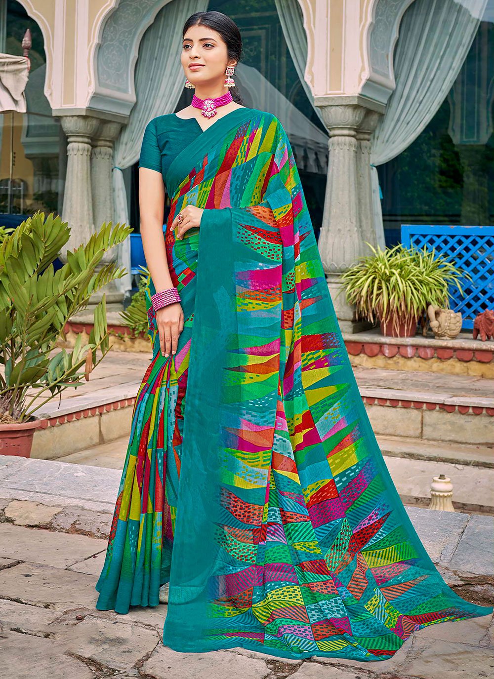 Casual Faux Chiffon Multi Colour Print Saree