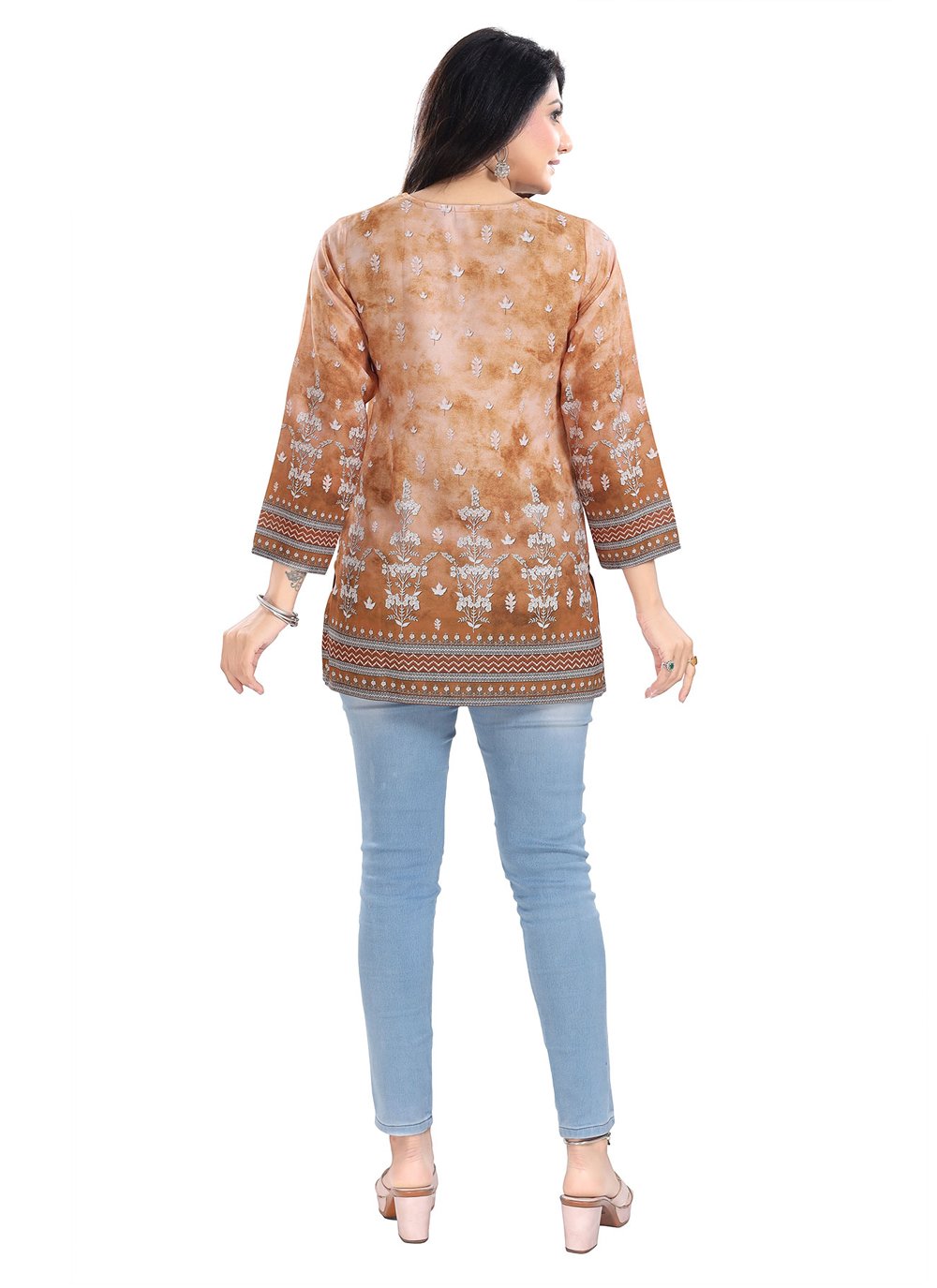 Casual Kurti Faux Crepe Brown Digital Print Kurtis