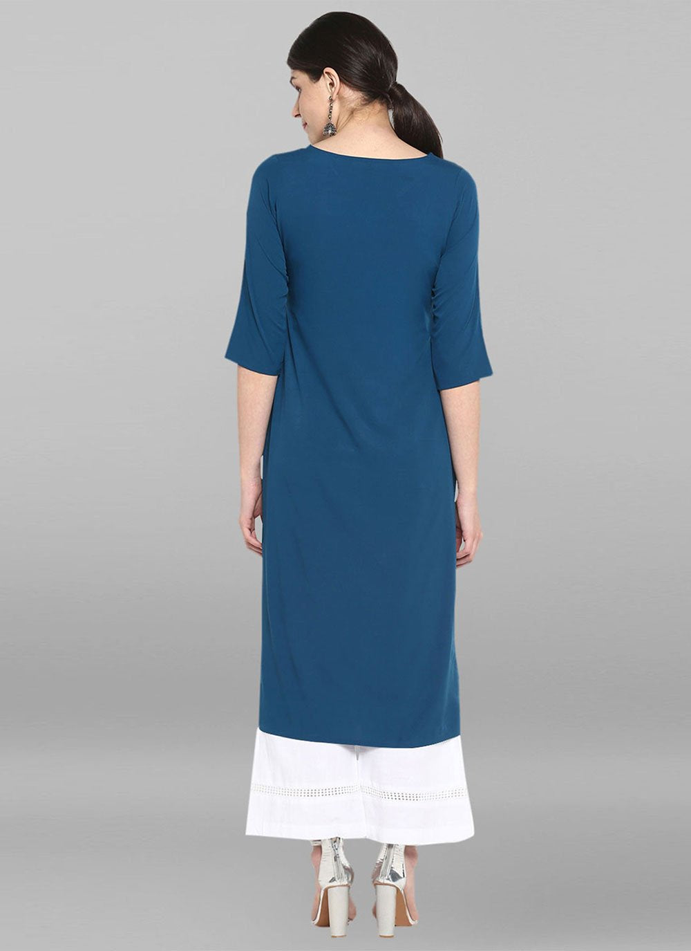 Casual Kurti Faux Crepe Blue Print Kurtis