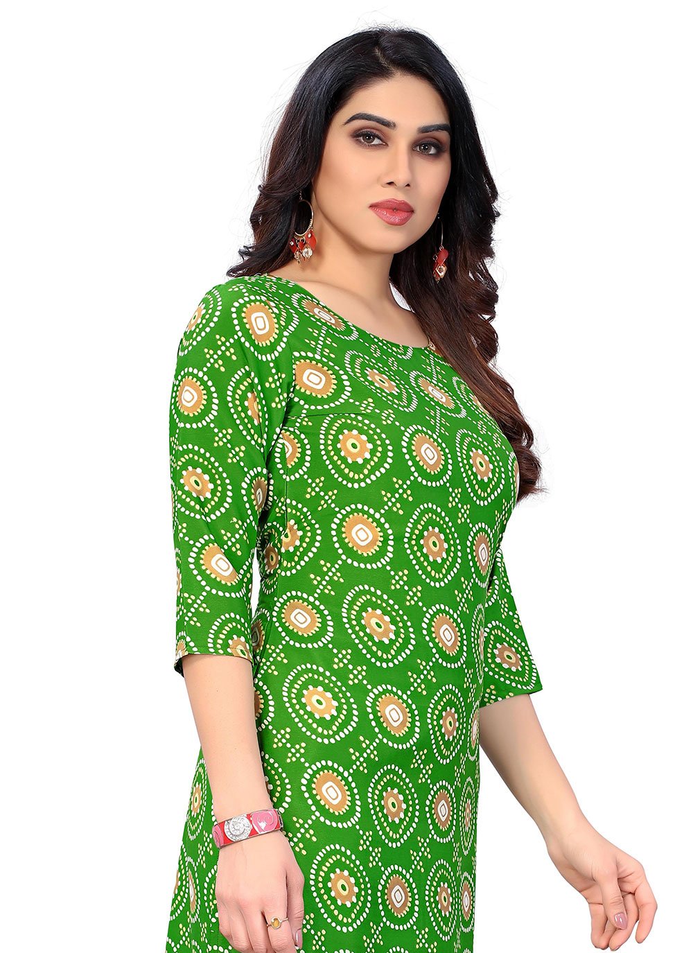 Casual Kurti Faux Crepe Green Print Kurtis