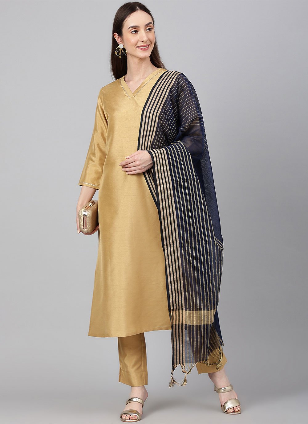 Salwar Suit Faux Crepe Gold Plain Salwar Kameez – Kajols Indian