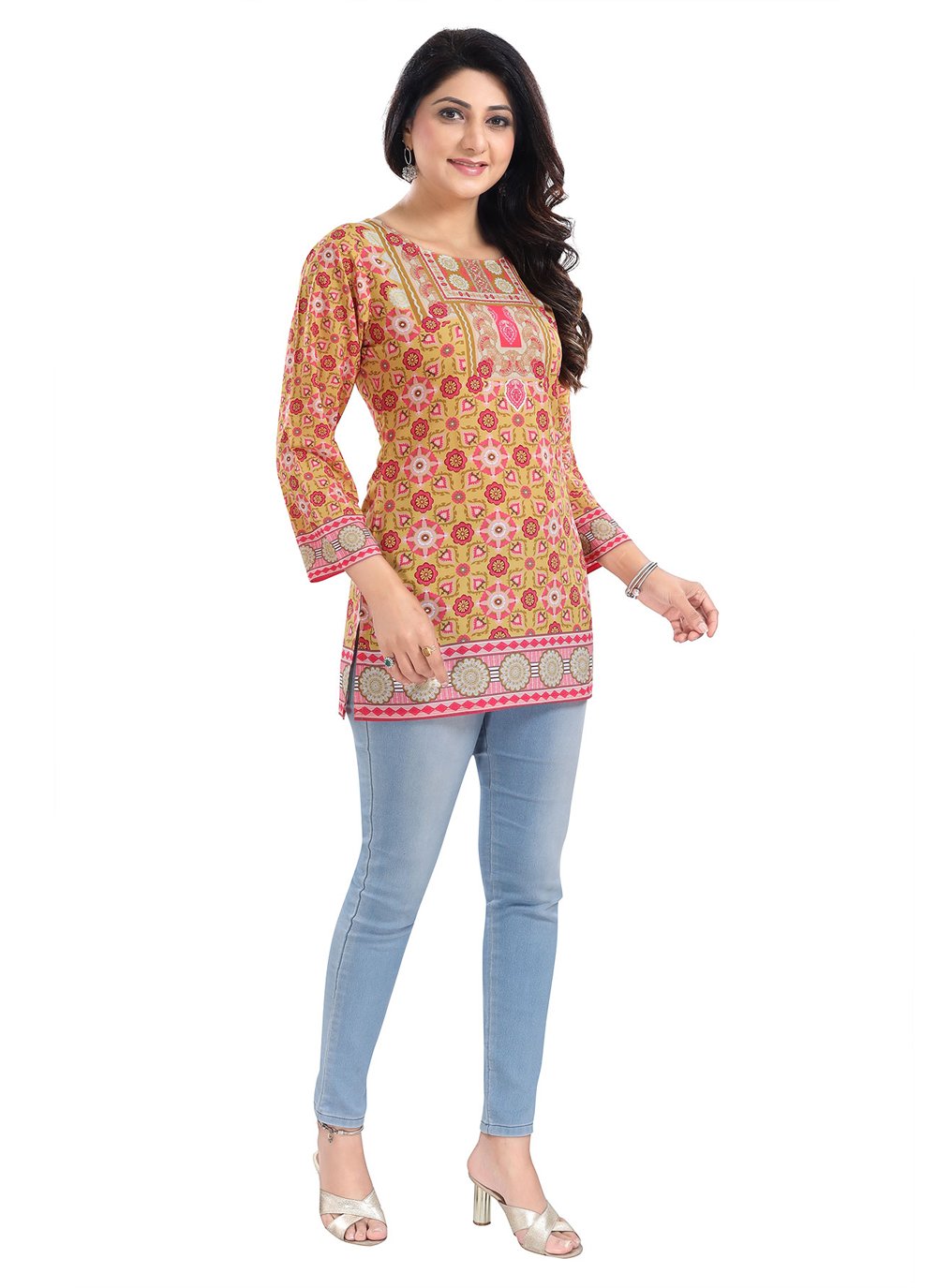 Designer Kurti Faux Crepe Multi Colour Print Kurtis