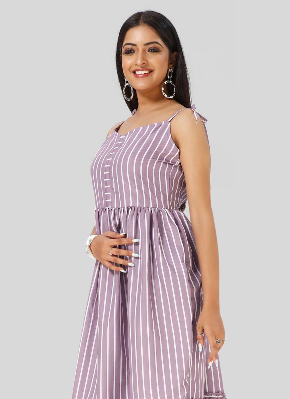 Party Wear Kurti Faux Crepe Lavender Print Kurtis