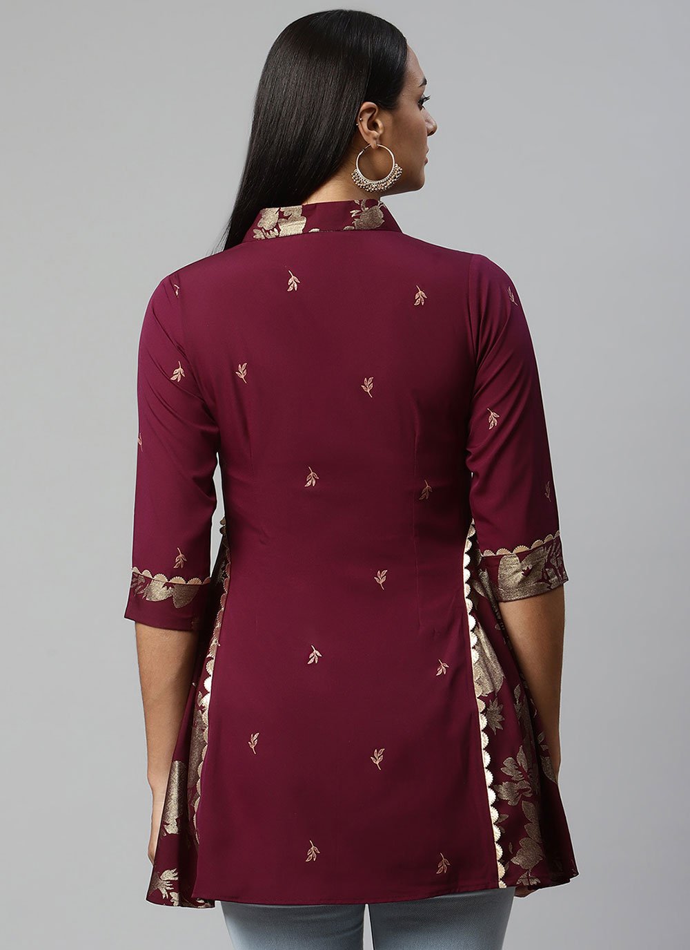 Designer Kurti Faux Crepe Wine Print Kurtis