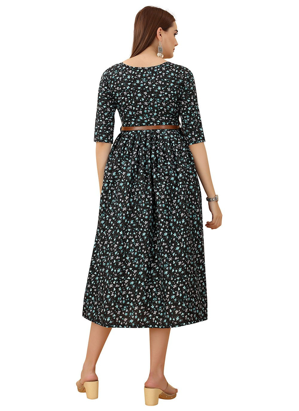 Gown Faux Crepe Black Print Gown