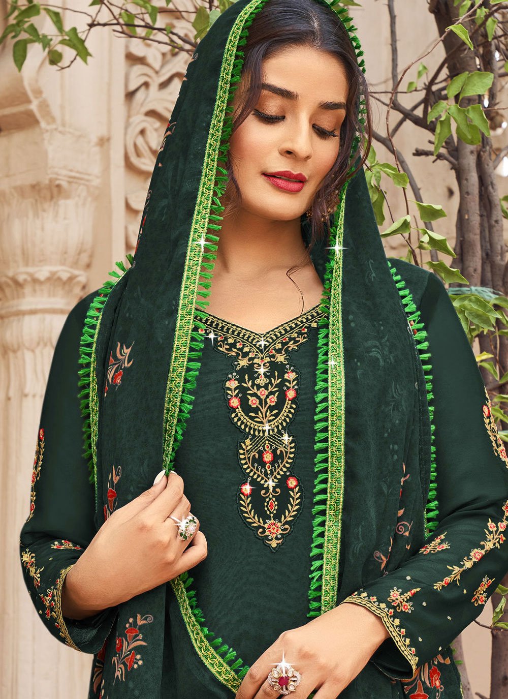 Straight Salwar Suit Faux Crepe Teal Diamond Salwar Kameez