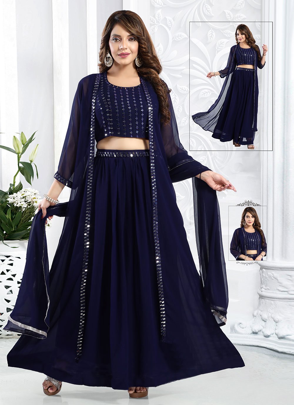 Readymade Lehenga Choli Faux Georgette Blue Mirror Lehenga Choli