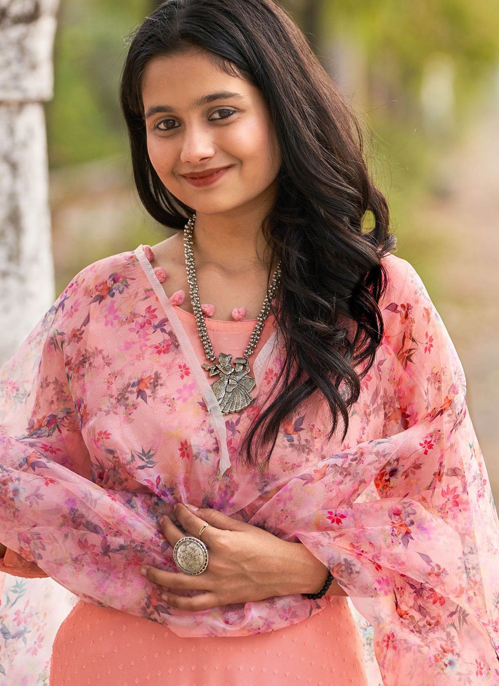 Gown Faux Georgette Peach Booti Gown