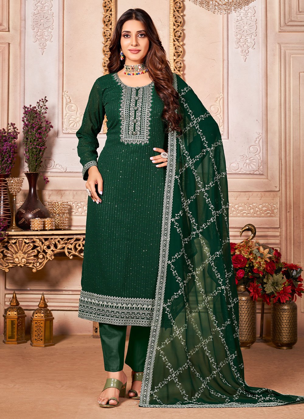 Indian kurta Suit with Beautiful Work, Georgette Suit for Women, Ethnic Suits, Salwar selling Kameez, Green Wedding suit, ceremonial suit Kurta