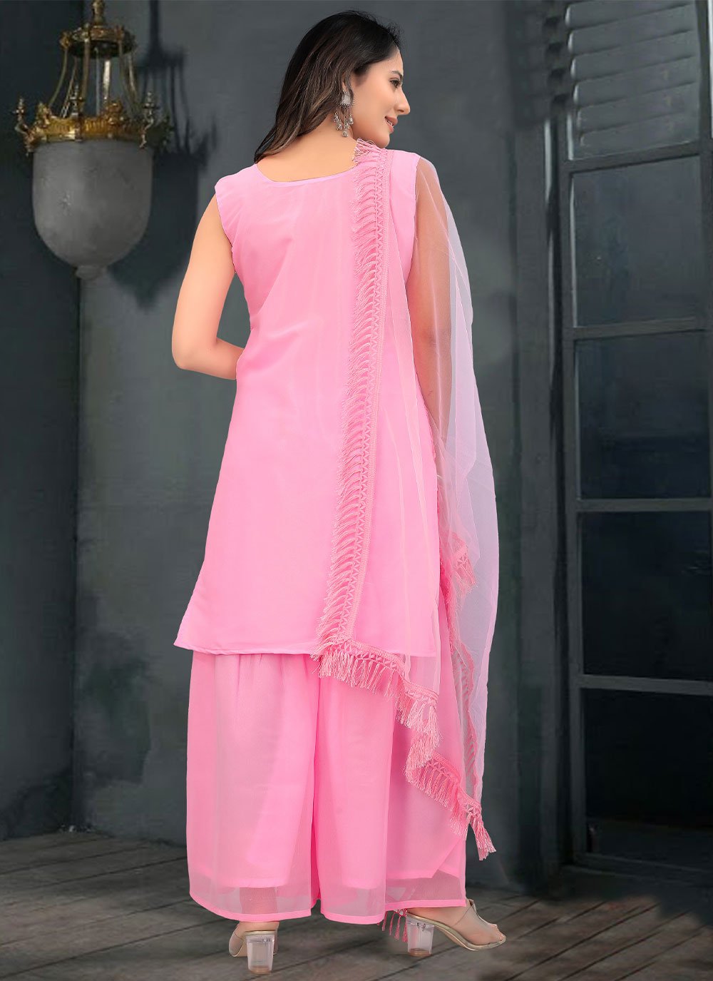 Salwar Suit Faux Georgette Pink Embroidered Salwar Kameez