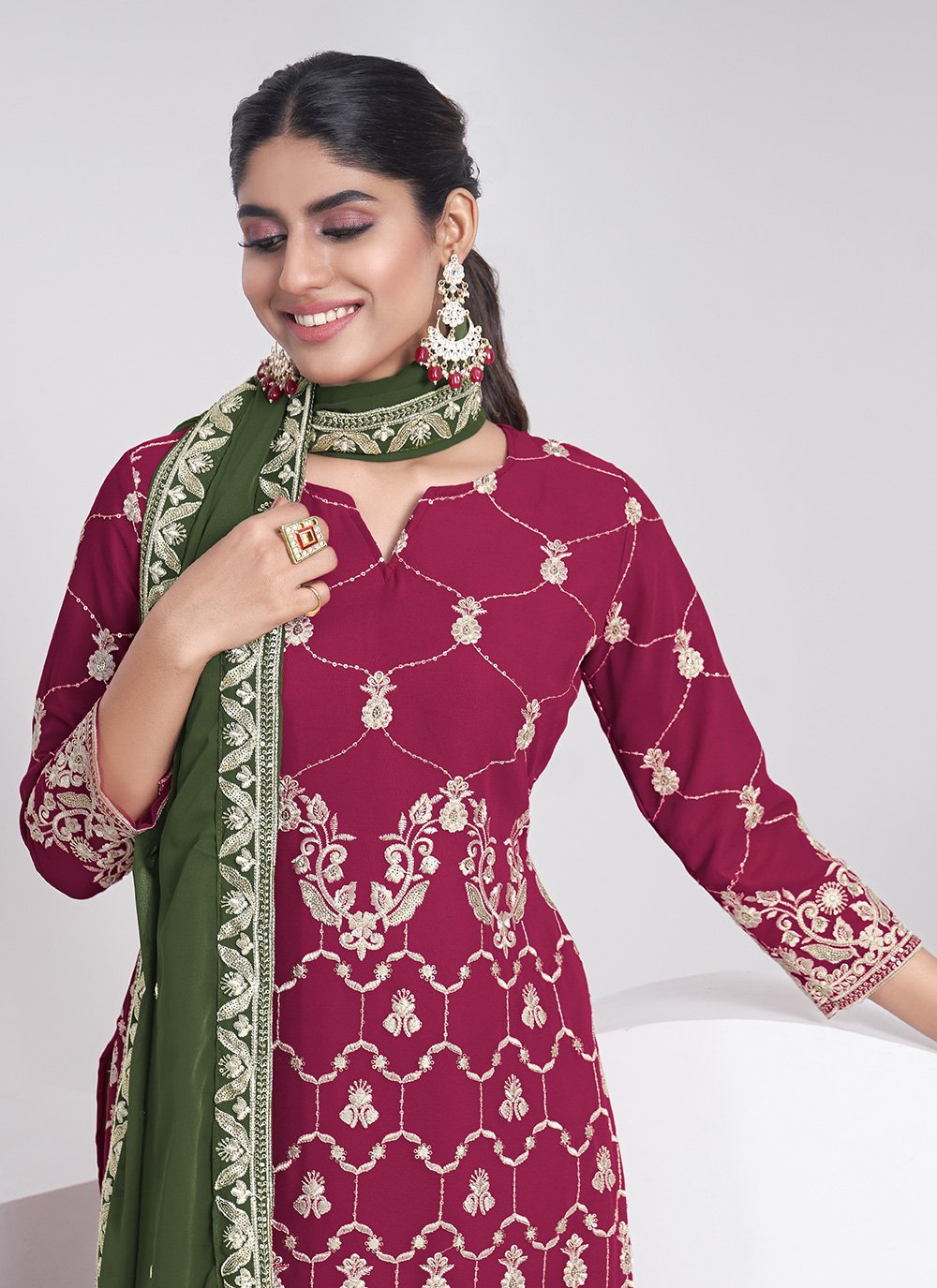 Pakistani Salwar Suit Faux Georgette Rani Embroidered Salwar Kameez