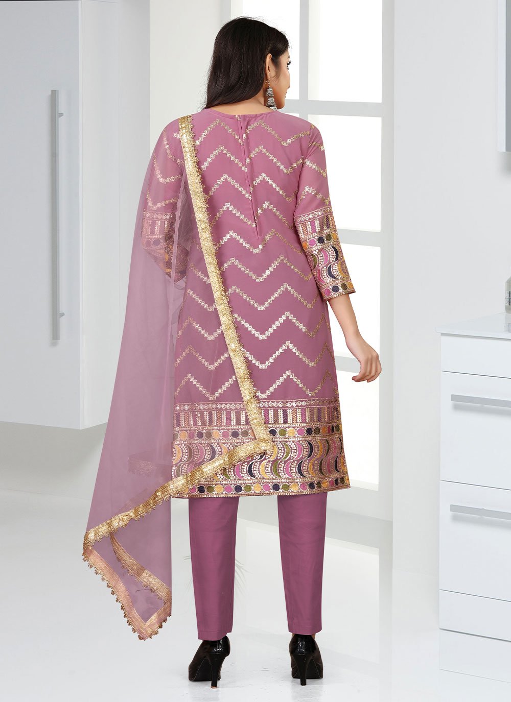 Salwar Suit Faux Georgette Purple Embroidered Salwar Kameez