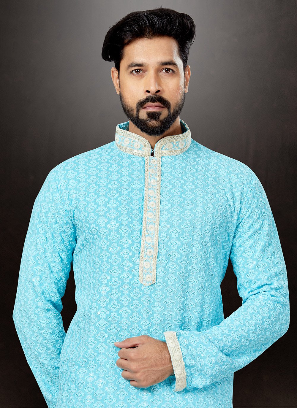 Dhoti Kurta Rayon Firozi Lucknowi Work Mens