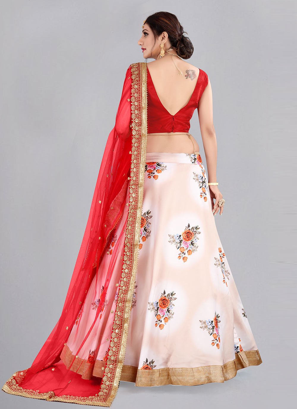 A Line Lehenga Banglori Silk Red Floral Patch Lehenga Choli