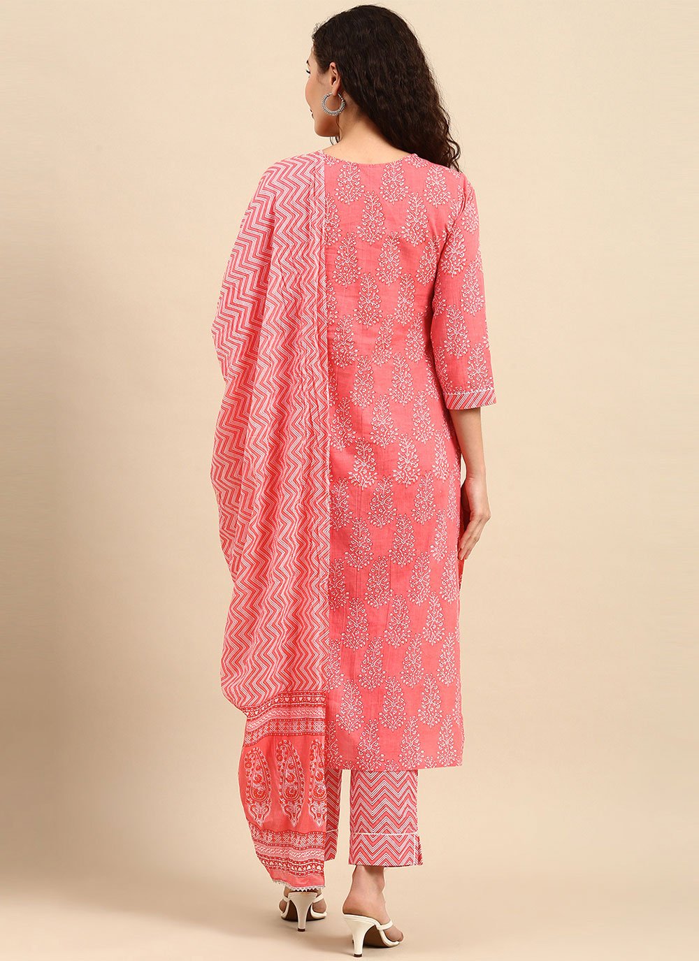 Pant Style Suit Cotton Peach Floral Patch Salwar Kameez