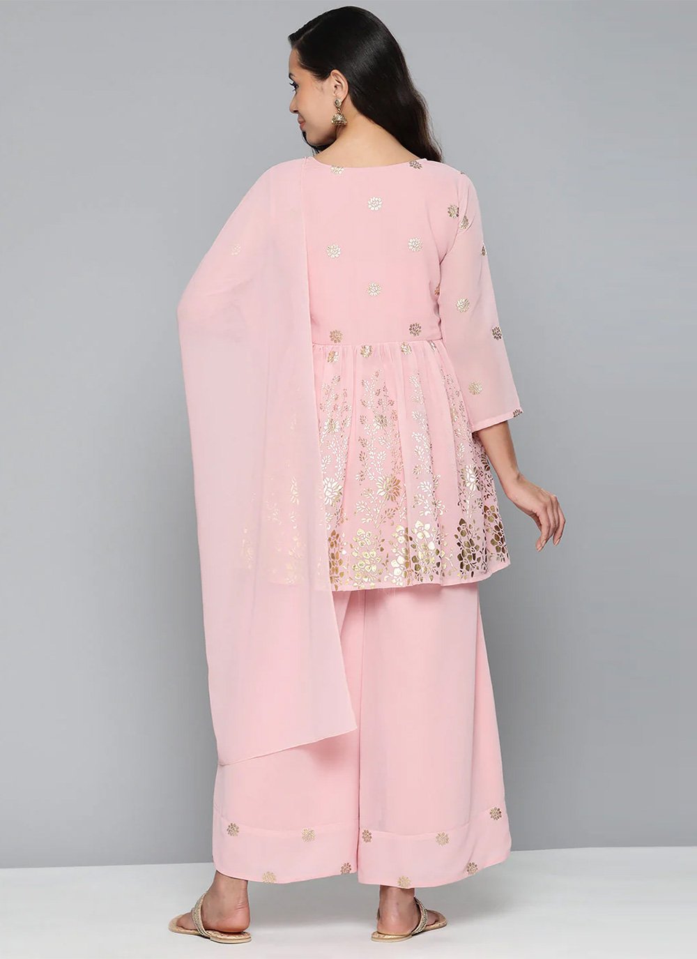Salwar Suit Georgette Pink Floral Patch Salwar Kameez