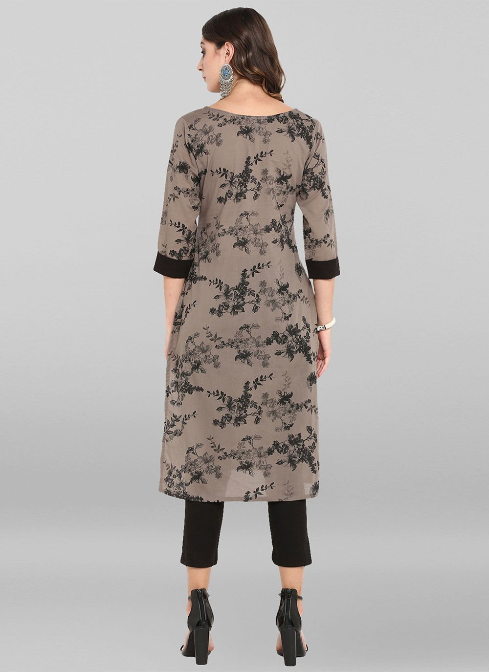 Casual Kurti Cotton Grey Floral Patch Kurtis