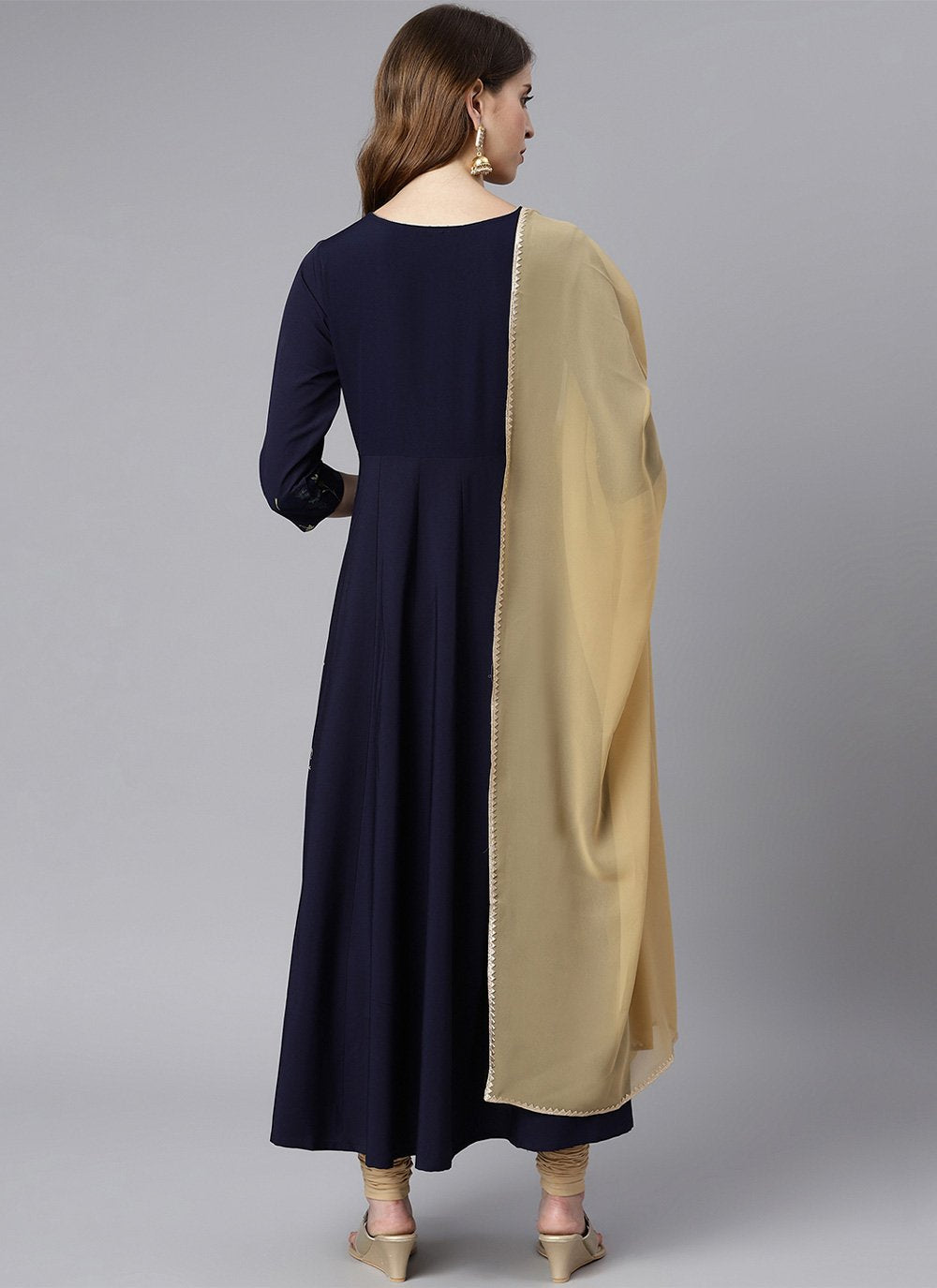 Salwar Suit Poly Silk Black Floral Patch Salwar Kameez