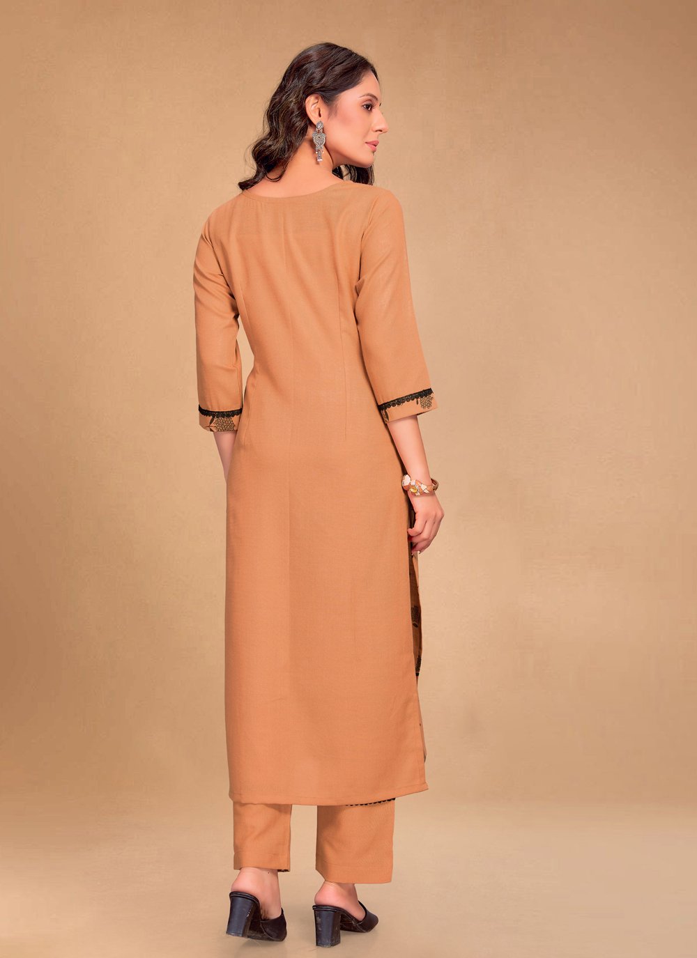 Pant Style Suit Blended Cotton Orange Foil Print Salwar Kameez