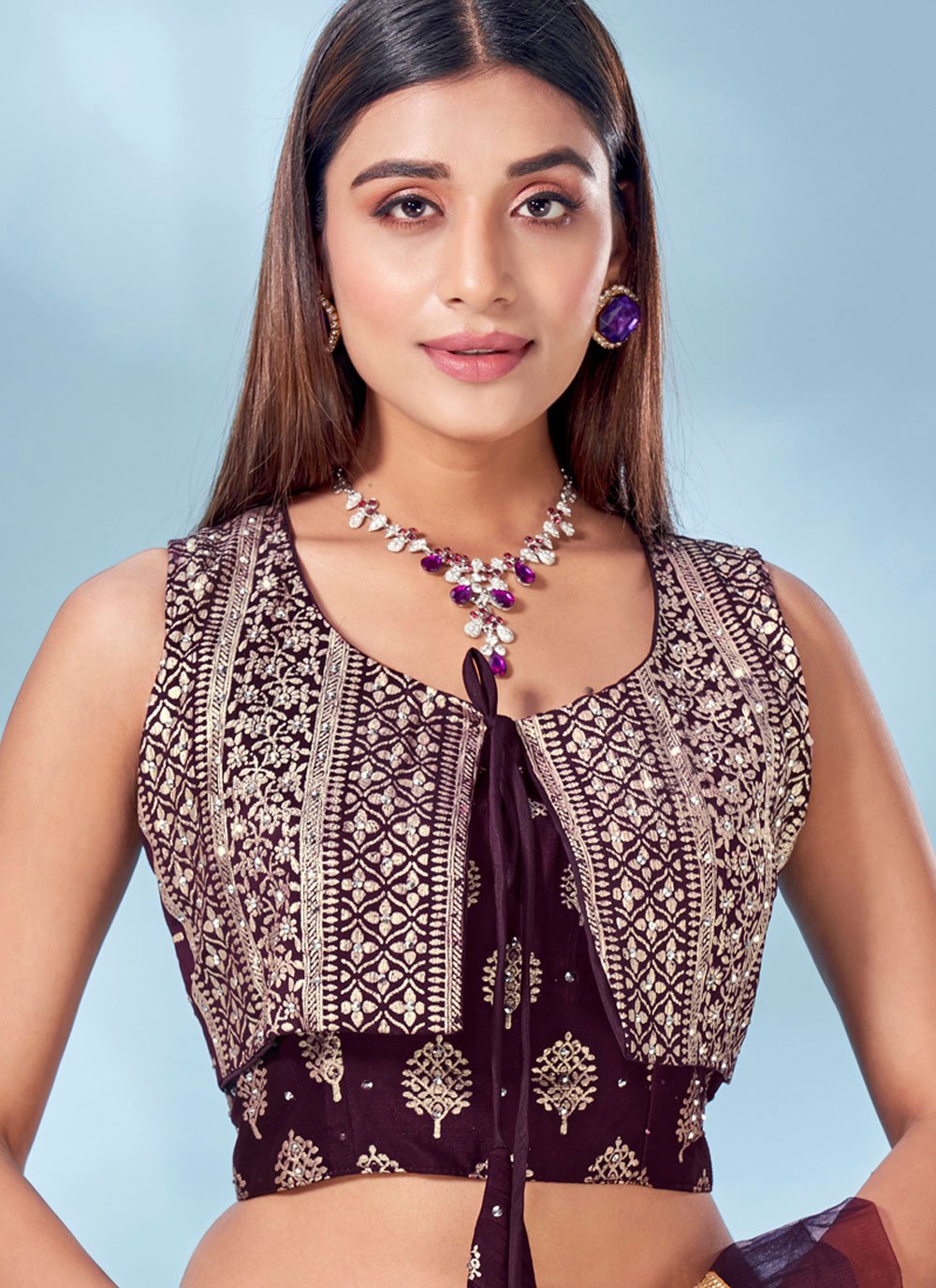 Lehenga Choli Chinon Purple Foil Print Lehenga Choli