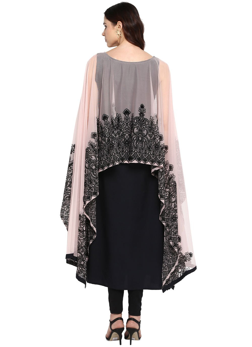 Designer Kurti Crepe Silk Black Foil Print Kurtis