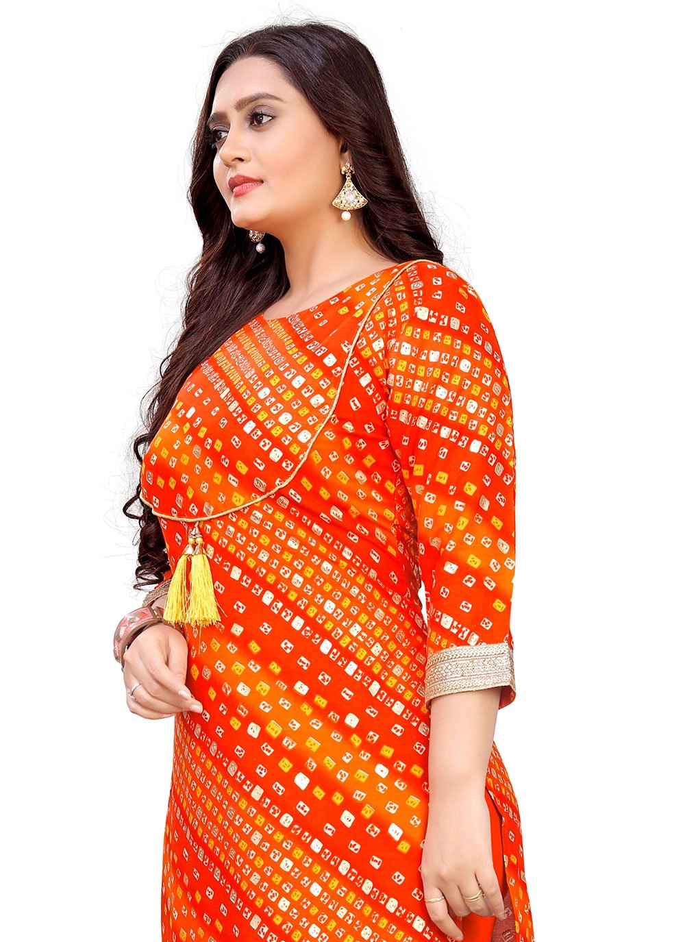 Casual Kurti Rayon Orange Foil Print Kurtis