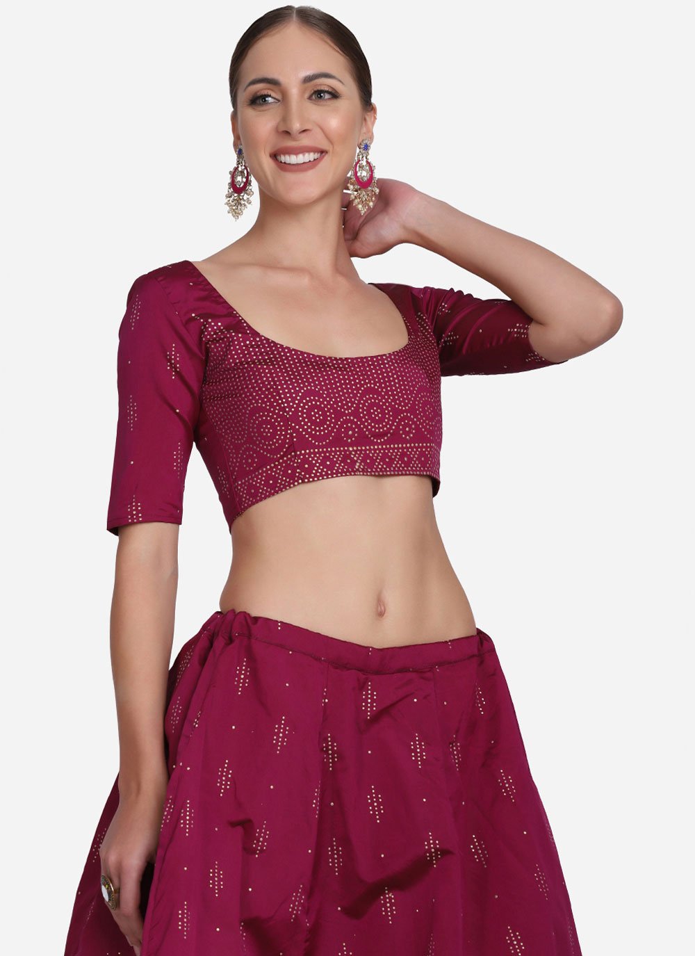 Lehenga Choli Tafeta Silk Maroon Foil Print Lehenga Choli