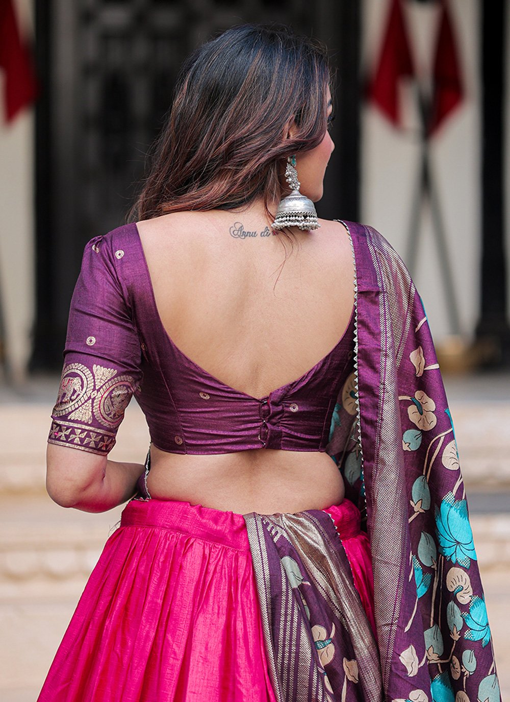 Lehenga Choli Silk Pink Foil Print Lehenga Choli