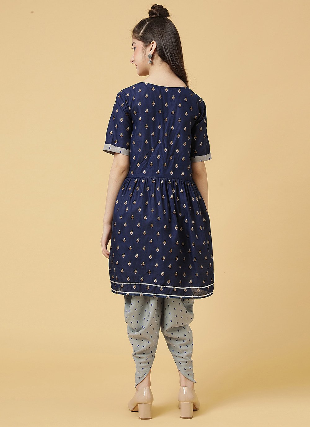 Dhoti Kurta Cotton Blue Foil Print Kids