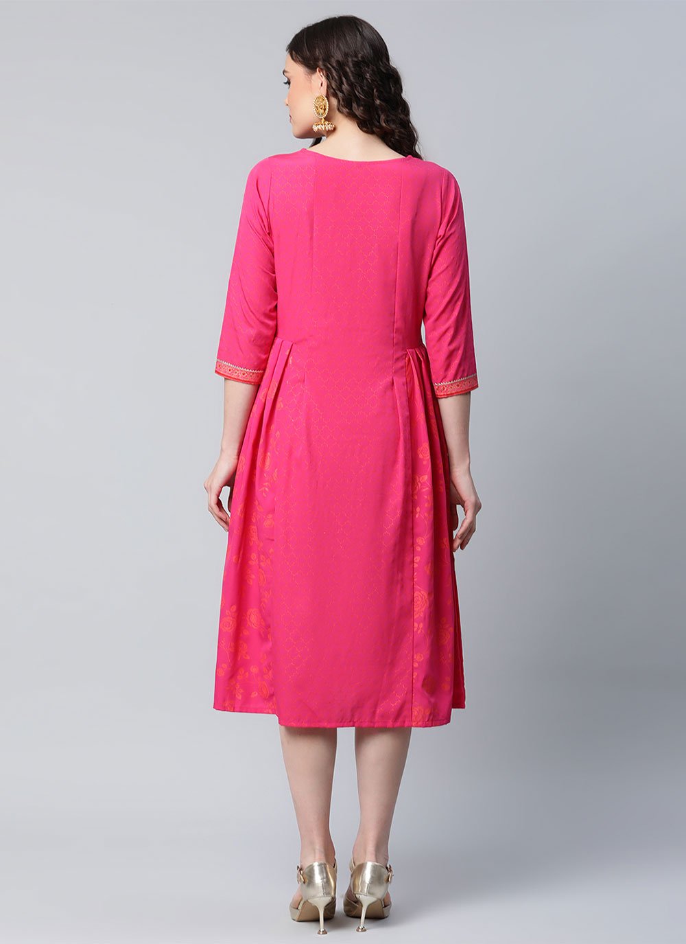 Casual Kurti Crepe Silk Fuchsia Print Kurtis