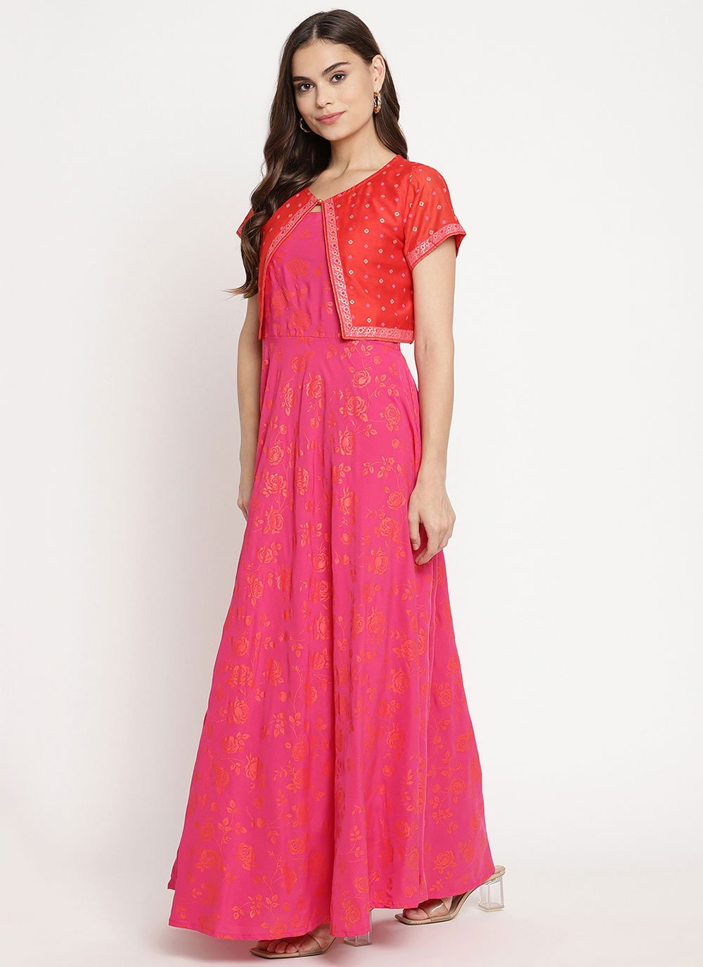 Casual Kurti Crepe Silk Fuchsia Print Kurtis