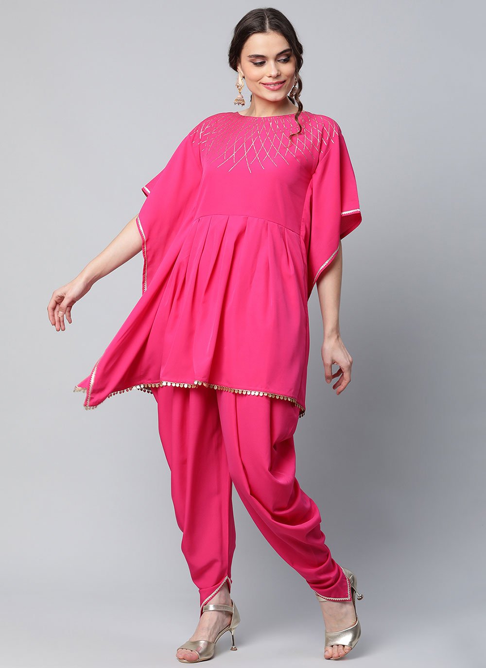 Casual Kurti Crepe Silk Fuchsia Print Kurtis