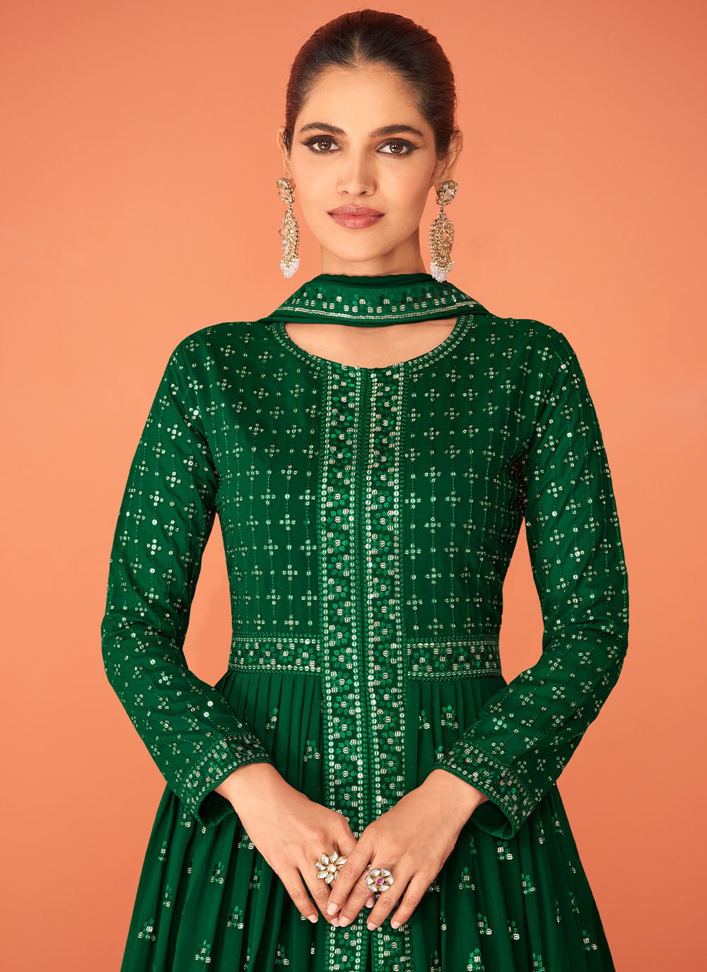 Anarkali Suit Georgette Green Embroidered Salwar Kameez