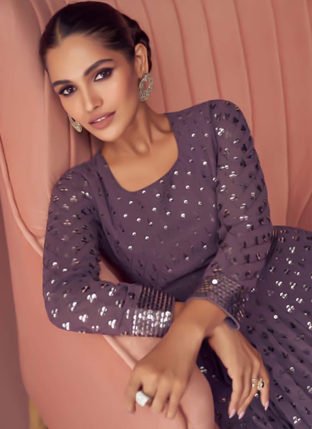 Anarkali Suit Georgette Purple Embroidered Salwar Kameez