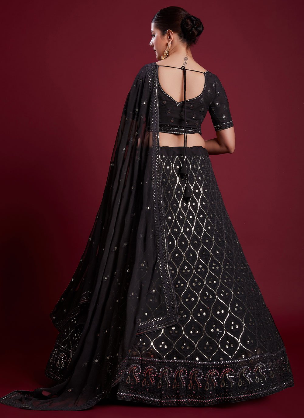 A Line Lehenga Georgette Black Gota Work Lehenga Choli