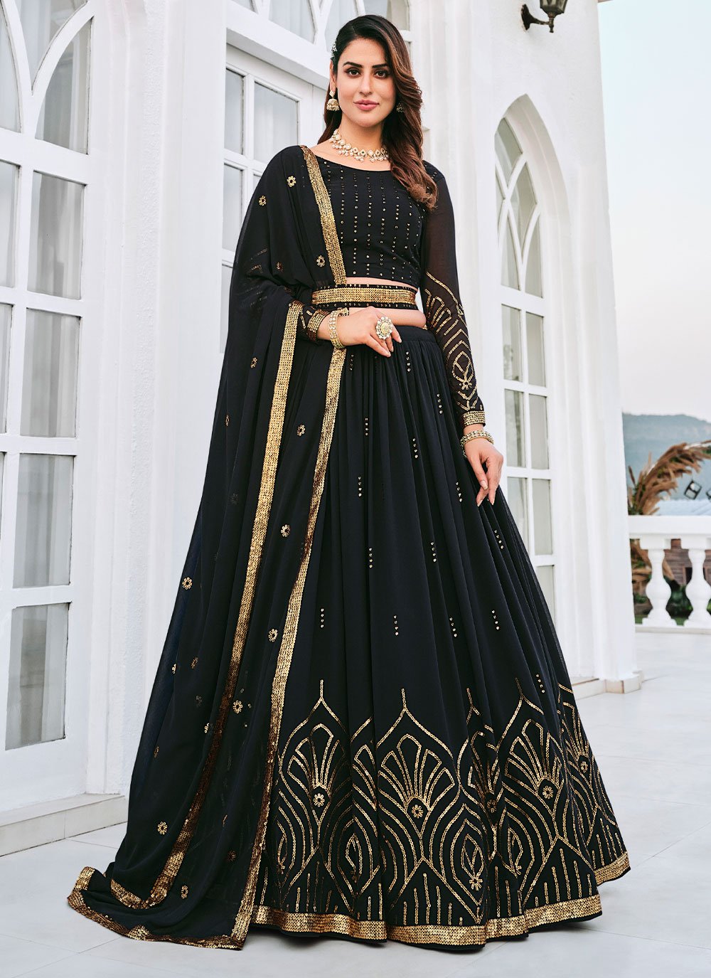 Lehenga Choli Georgette Black Embroidered Lehenga Choli